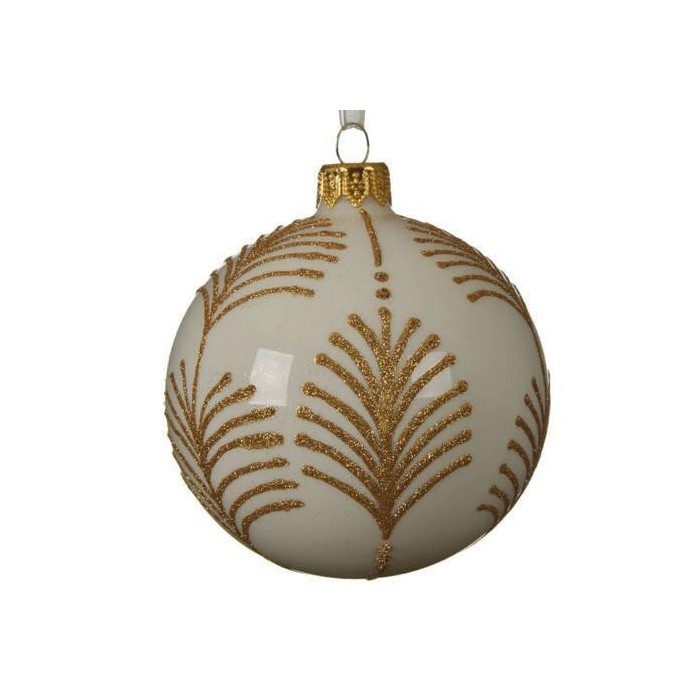 SFERA VETRO CON FOGLIE BIANCO